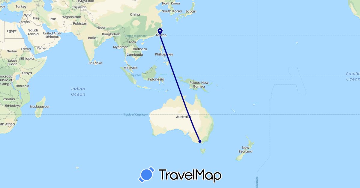 TravelMap itinerary: driving in Australia, Taiwan (Asia, Oceania)